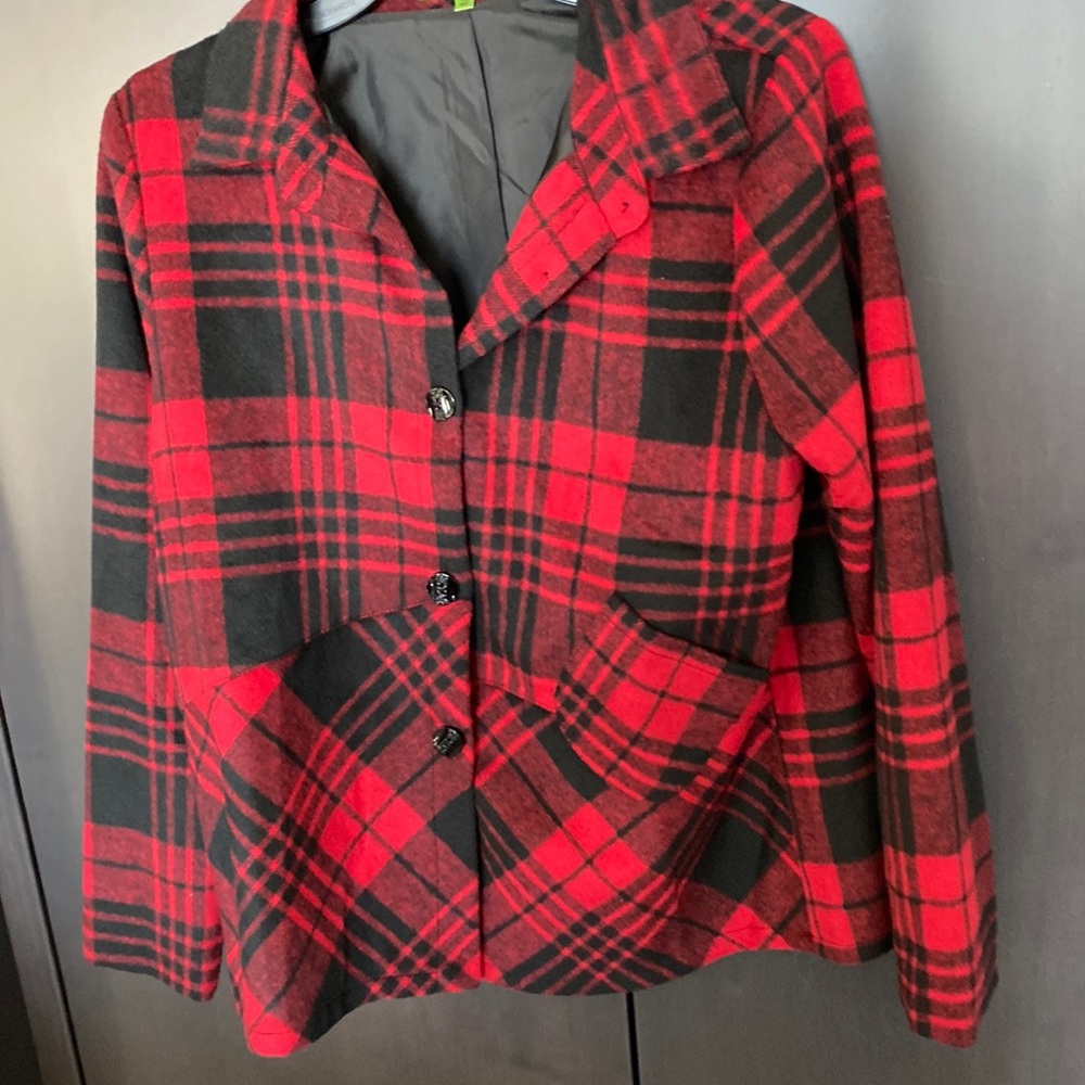 Trisha Tyler Black and Red Plaid Jacket, Size M, NWOT